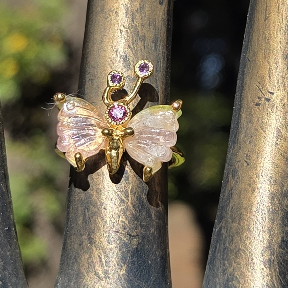 HOST PICK! 🎉🎊 Pink Tourmaline Rhodalite&amethyst Sterling Gold Ring Sz7.75 - Picture 3 of 10